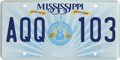 MS license plate AQQ103