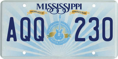 MS license plate AQQ230