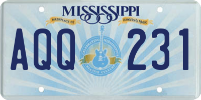 MS license plate AQQ231