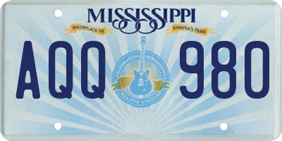 MS license plate AQQ980