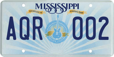 MS license plate AQR002