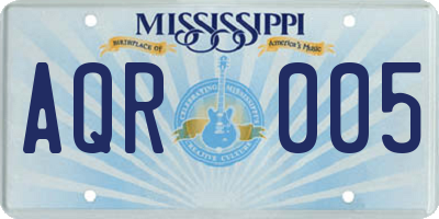 MS license plate AQR005