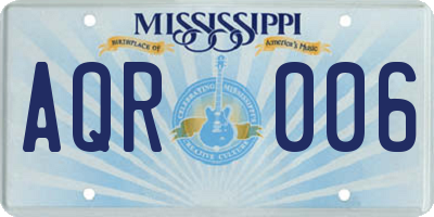 MS license plate AQR006