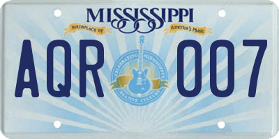 MS license plate AQR007