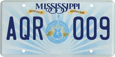 MS license plate AQR009