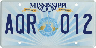 MS license plate AQR012