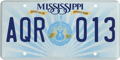MS license plate AQR013