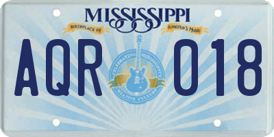 MS license plate AQR018