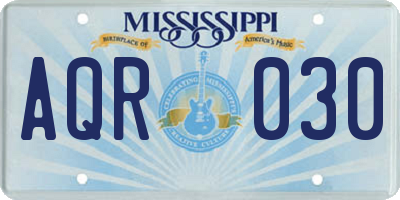 MS license plate AQR030