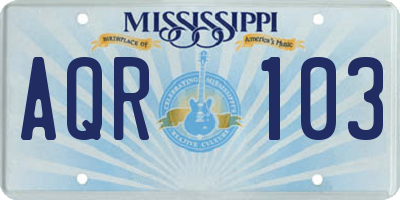 MS license plate AQR103