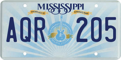 MS license plate AQR205
