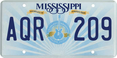 MS license plate AQR209