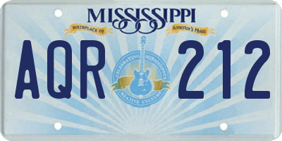 MS license plate AQR212