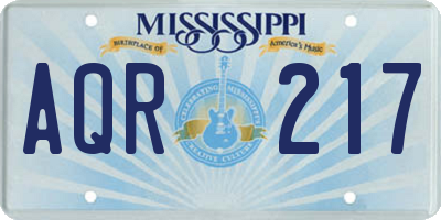 MS license plate AQR217