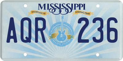 MS license plate AQR236