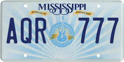 MS license plate AQR777