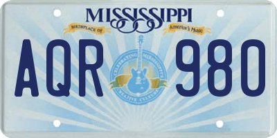 MS license plate AQR980