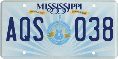MS license plate AQS038