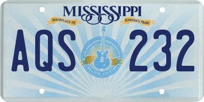 MS license plate AQS232
