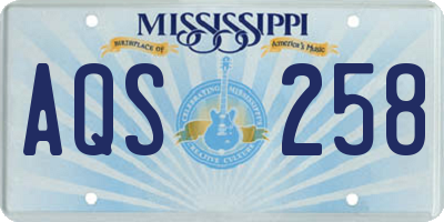 MS license plate AQS258