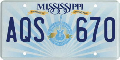 MS license plate AQS670