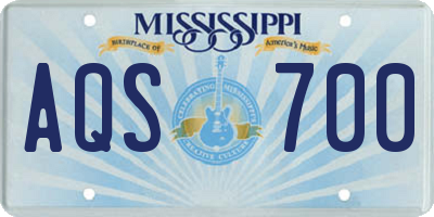 MS license plate AQS700