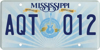 MS license plate AQT012