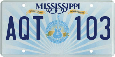 MS license plate AQT103