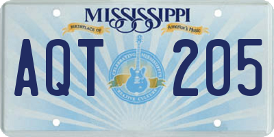 MS license plate AQT205