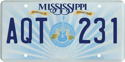 MS license plate AQT231