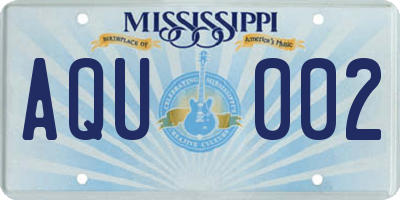 MS license plate AQU002