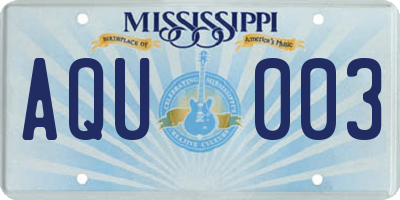 MS license plate AQU003