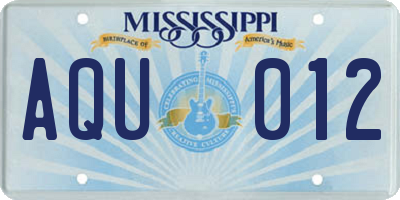 MS license plate AQU012