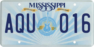 MS license plate AQU016