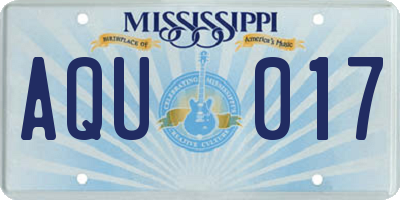 MS license plate AQU017