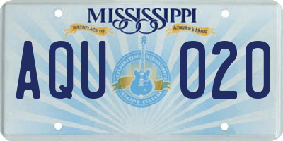 MS license plate AQU020