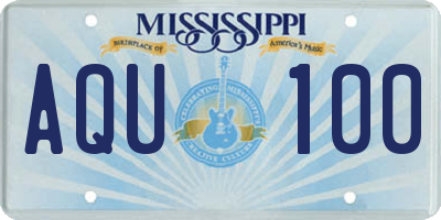 MS license plate AQU100