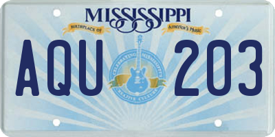 MS license plate AQU203