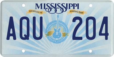 MS license plate AQU204