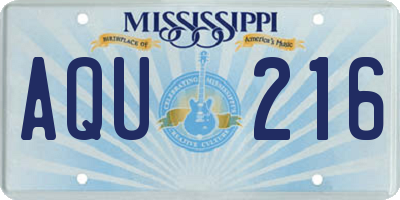 MS license plate AQU216
