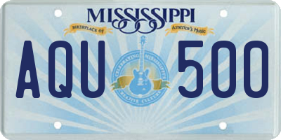 MS license plate AQU500