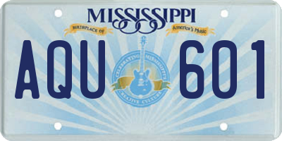 MS license plate AQU601