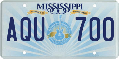 MS license plate AQU700