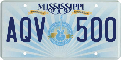 MS license plate AQV500