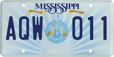 MS license plate AQW011