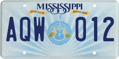 MS license plate AQW012