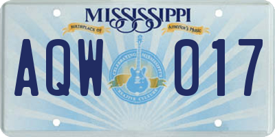 MS license plate AQW017