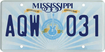 MS license plate AQW031