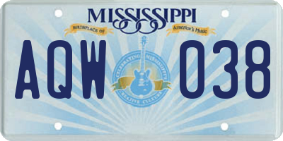 MS license plate AQW038