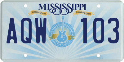 MS license plate AQW103